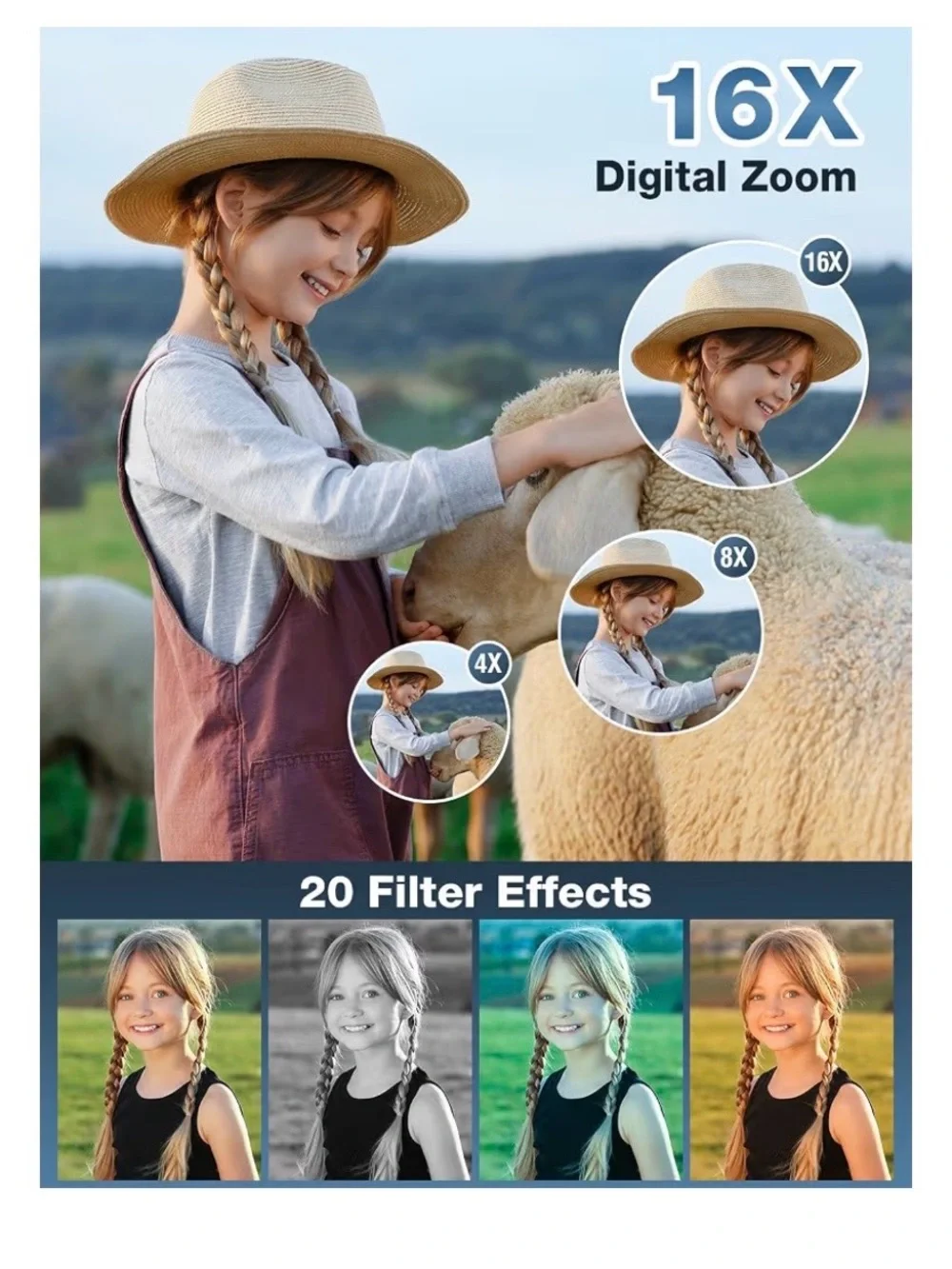 1080p Digital Camera 44MP Point And Shoot With 32GB SD Card 16x Zoom, Compact